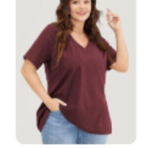 BloomChic UltraCool Short Sleeve Drop Shoulder V-Neck T-Shirt – Burgundy